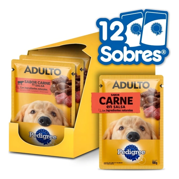 Pack x12 Pedigree Alimento Húmedo Sobrecito Perro Adulto Carne